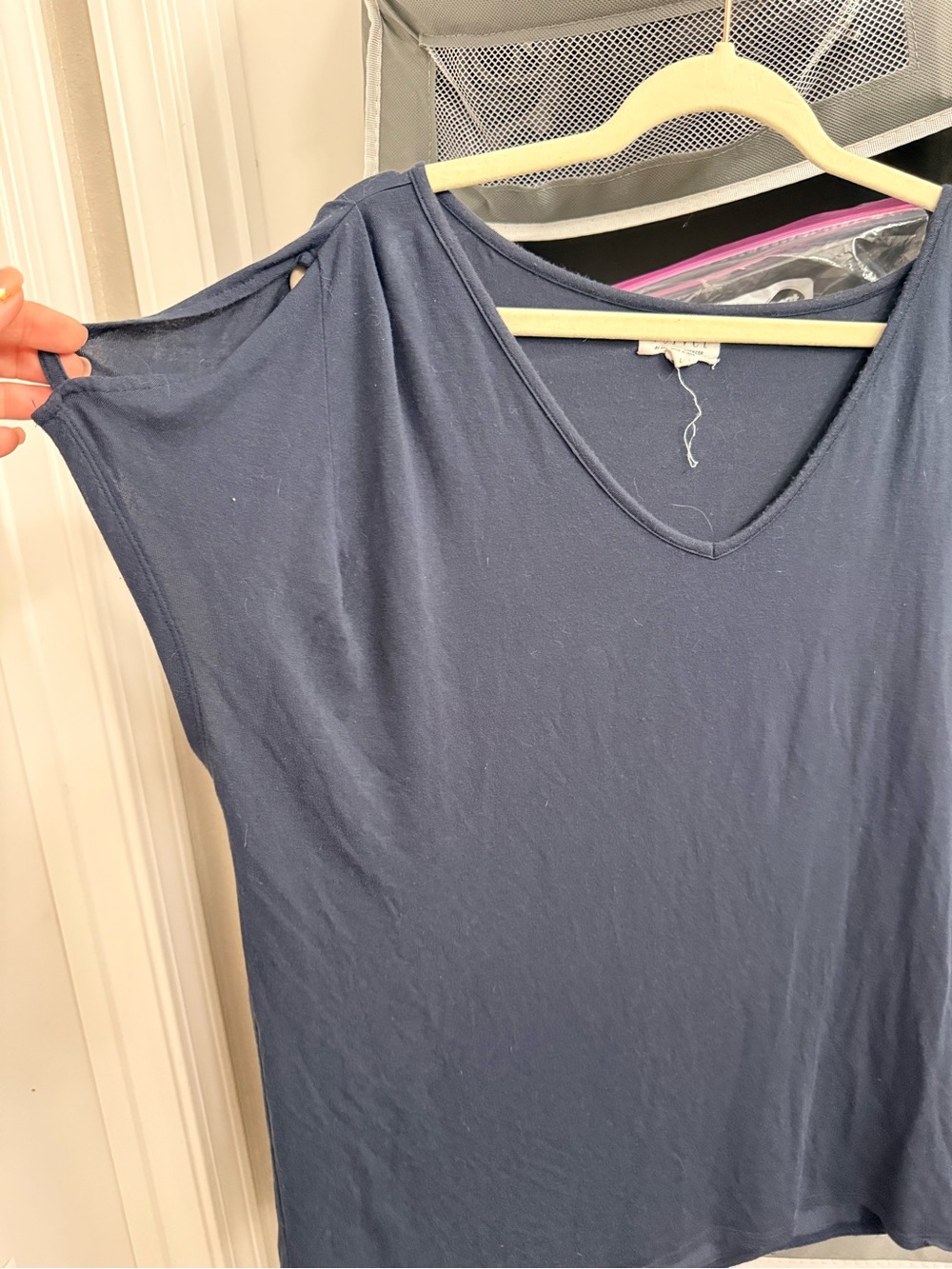 Women's Navy V-Neck Cap Sleeve Top